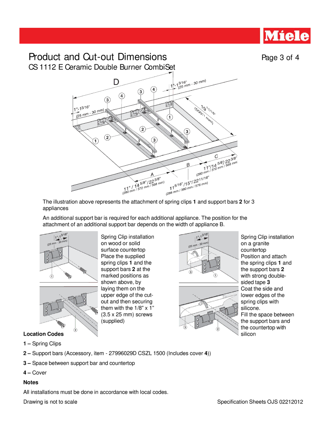 Miele CS 1112 E dimensions Countertop with 