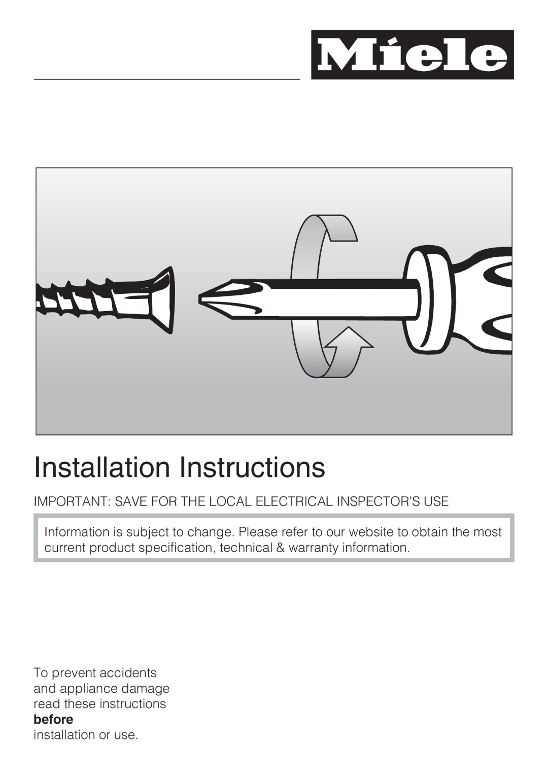 Miele CS 1112, CS 1122 installation instructions Installation Instructions 