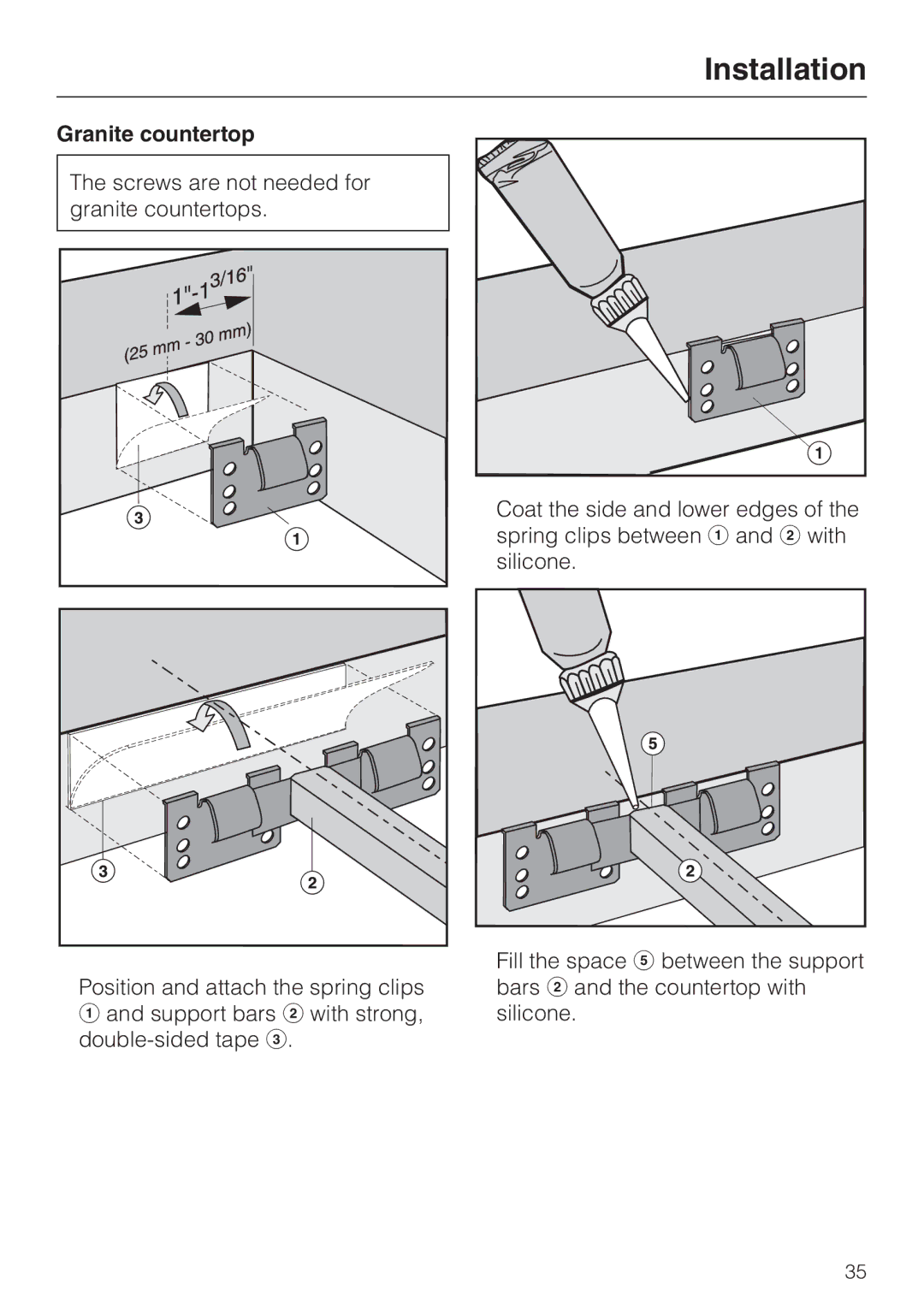 Miele CS 1112, CS 1122 installation instructions Granite countertop 