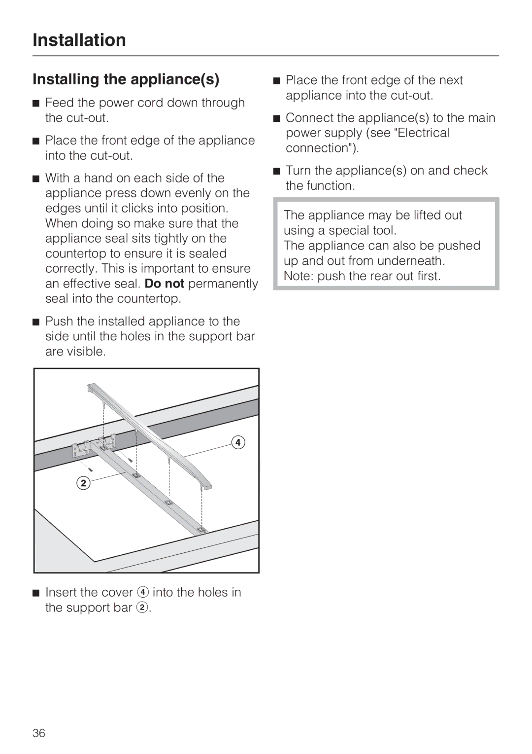 Miele CS 1122, CS 1112 installation instructions Installing the appliances 