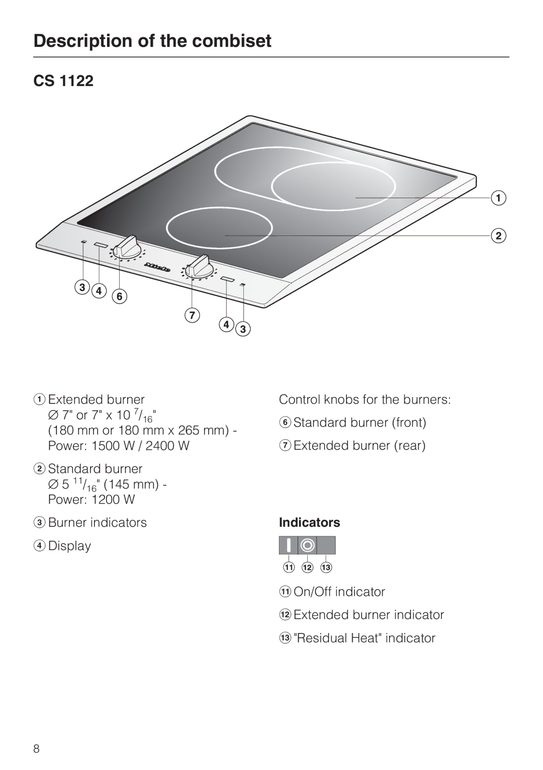 Miele CS 1122, CS 1112 installation instructions Description of the combiset 