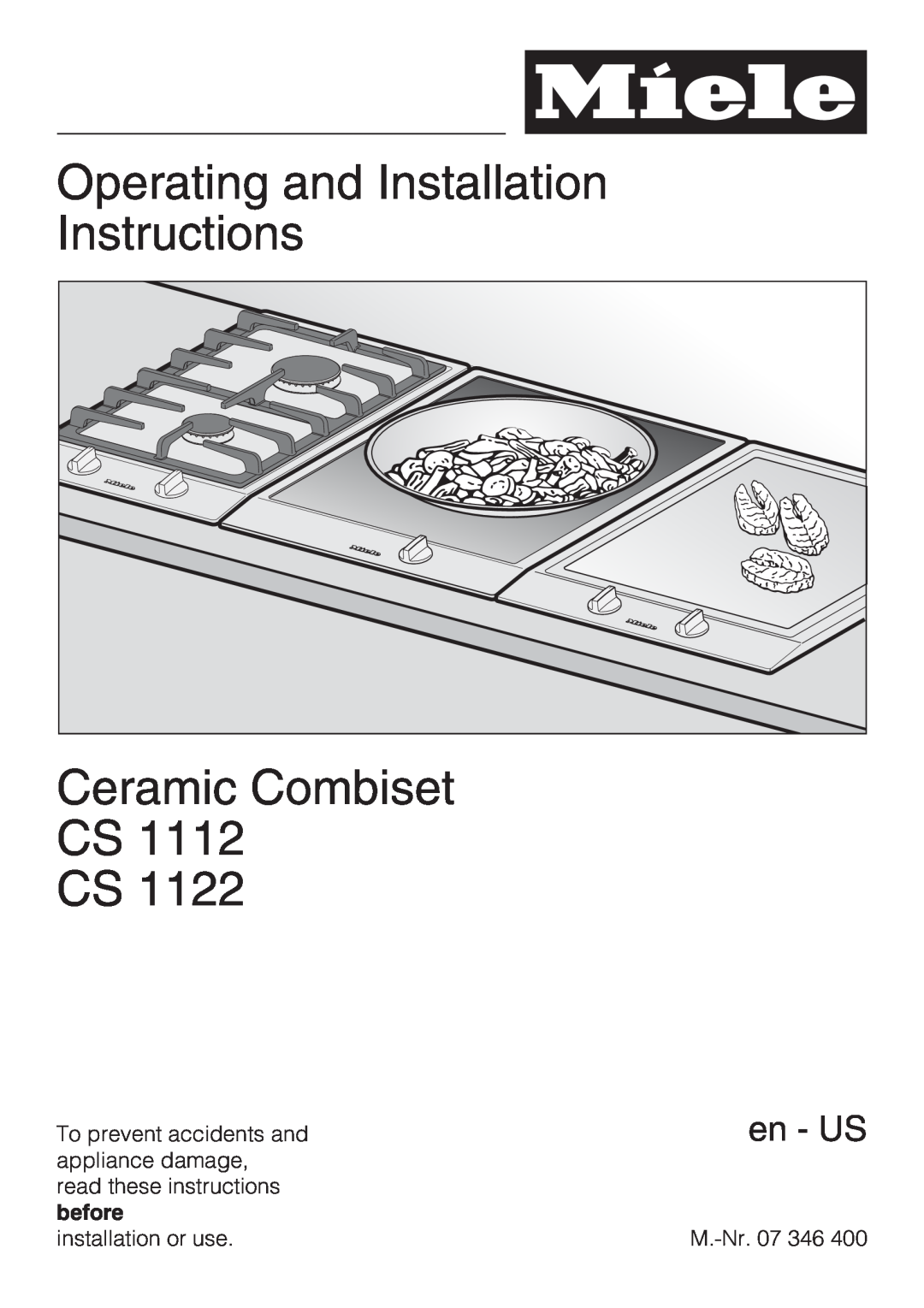 Miele CS 1112, CS 1122 installation instructions Operating and Installation Instructions Ceramic Combiset CS CS, en - US 