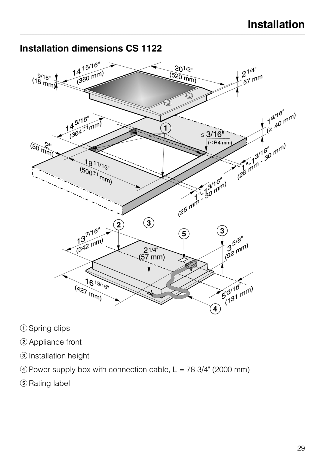 Miele CS1112, CS 1122 installation instructions Installation 