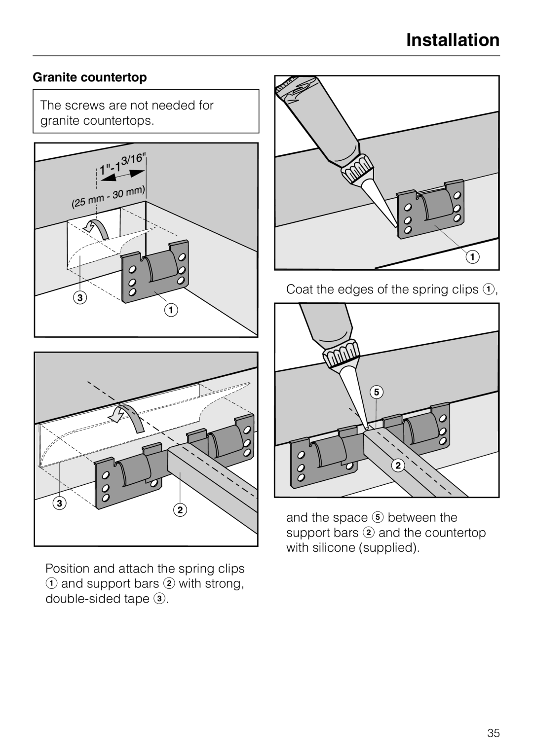 Miele CS1112, CS 1122 installation instructions Granite countertop 