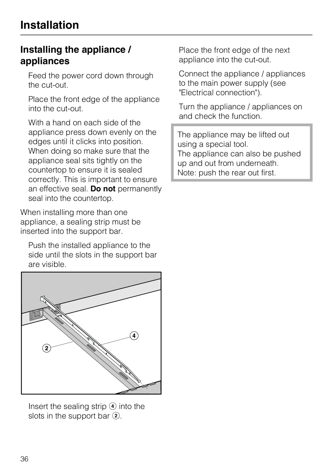 Miele CS 1122, CS1112 installation instructions Installing the appliance / appliances 