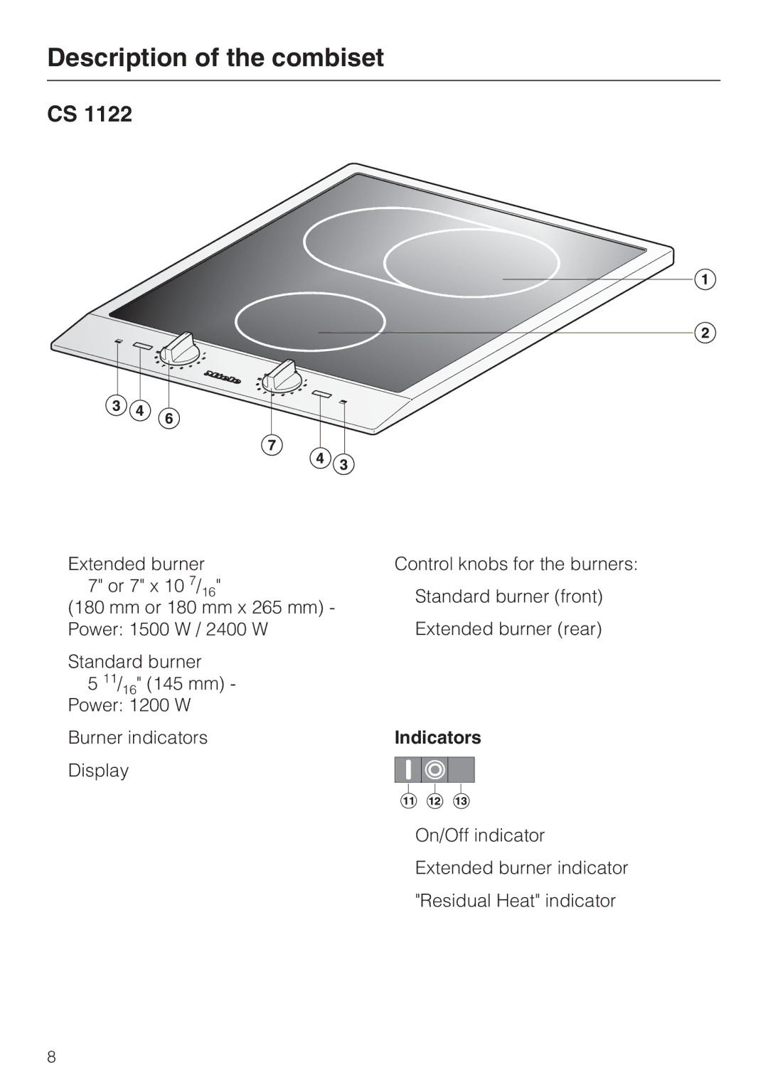 Miele CS 1122, CS1112 installation instructions Description of the combiset 