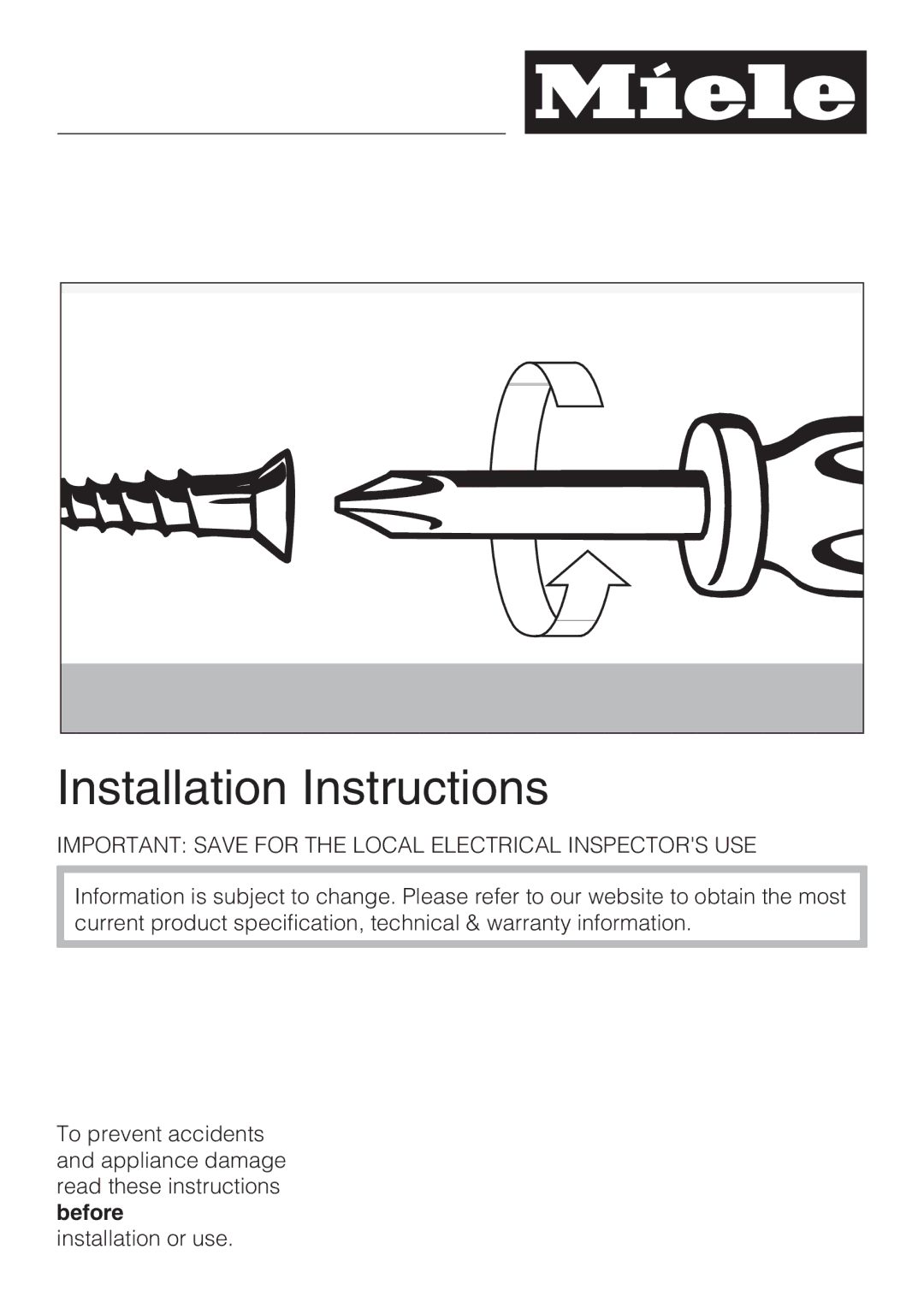 Miele CS 1221 installation instructions Installation Instructions 