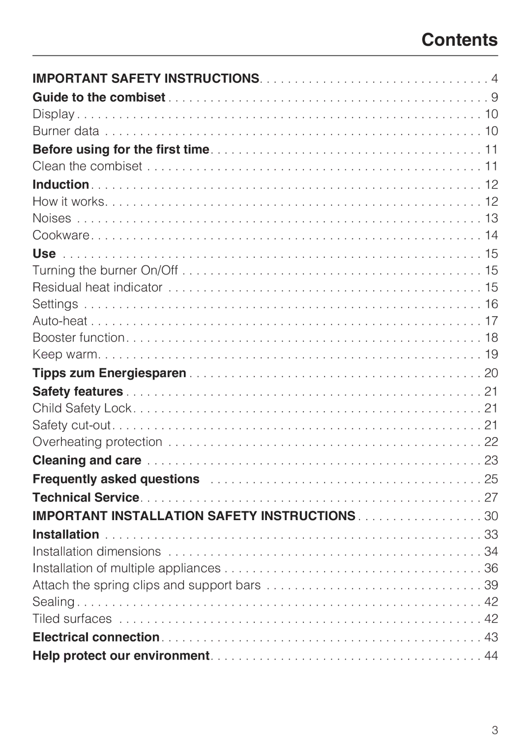 Miele CS 1221 installation instructions Contents 