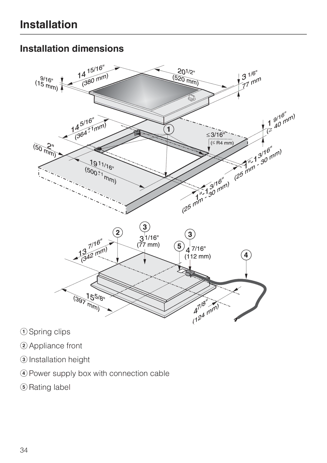 Miele CS 1221 installation instructions Installation dimensions 