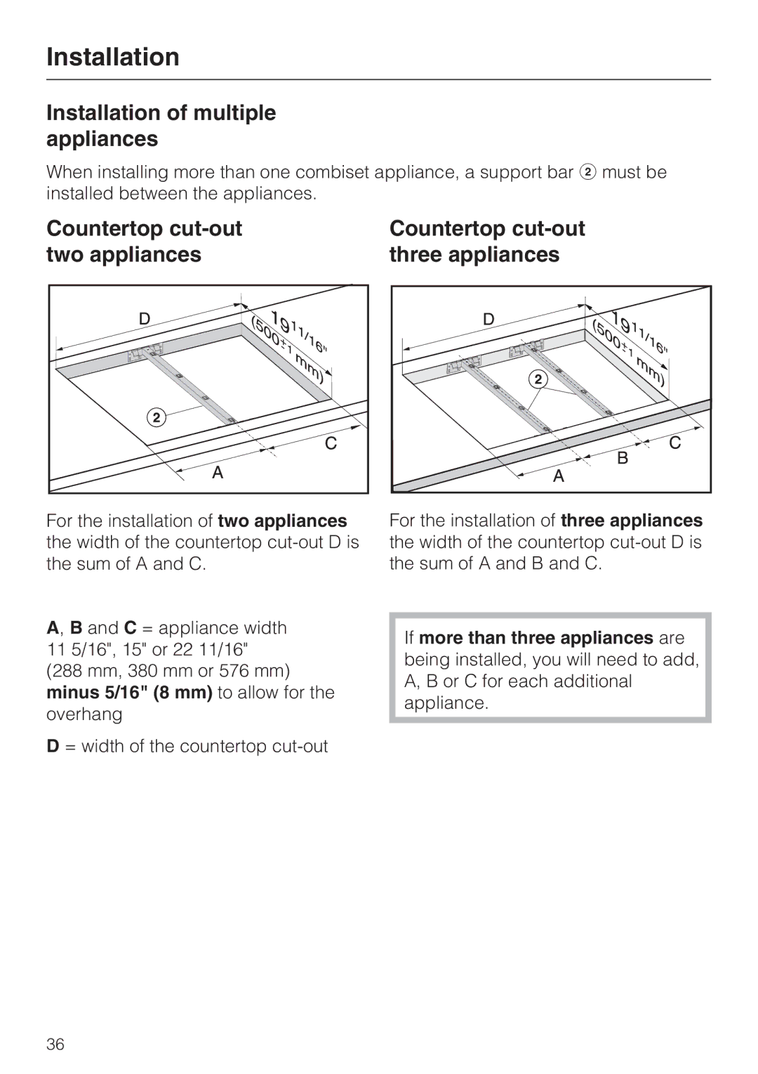 Miele CS 1221 installation instructions Installation of multiple appliances 