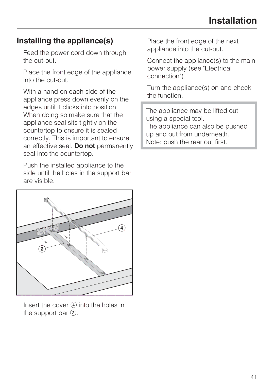 Miele CS 1221 installation instructions Installing the appliances 