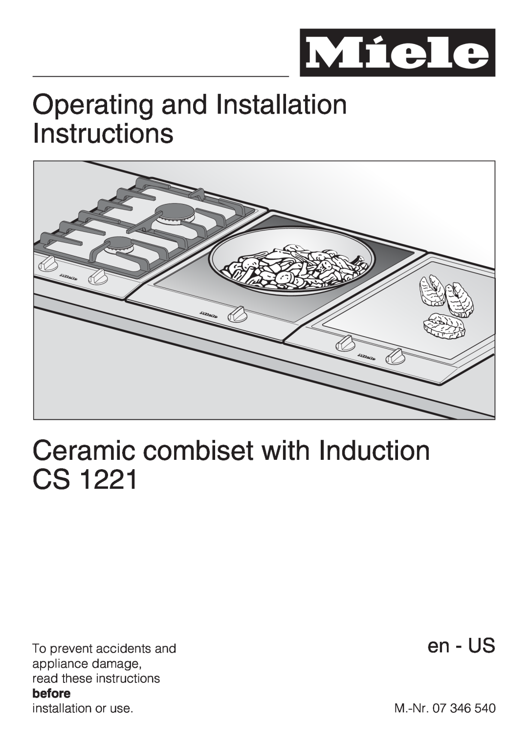 Miele CS 1221 installation instructions Operating and Installation Instructions, Ceramic combiset with Induction CS 