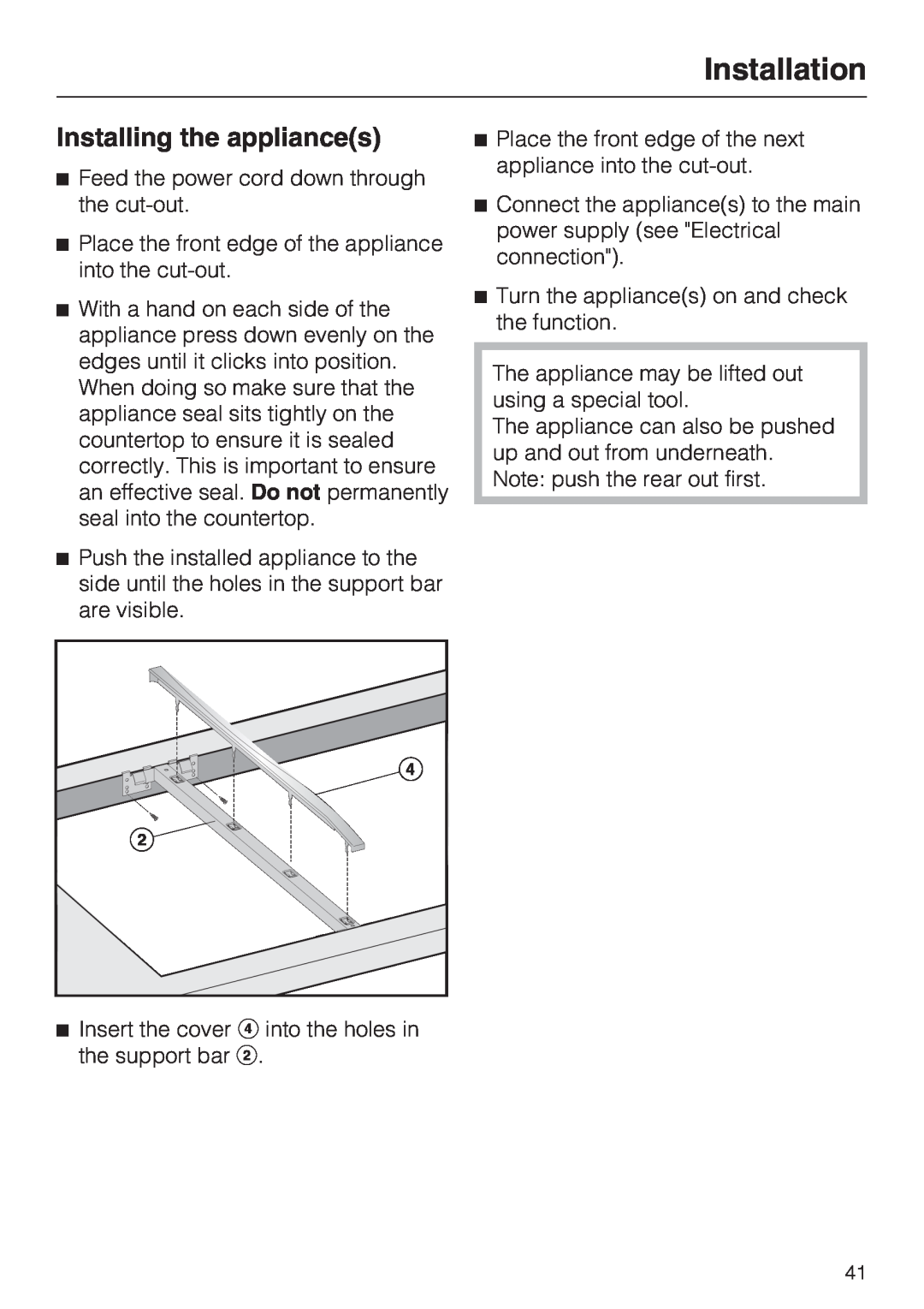 Miele CS 1221 installation instructions Installing the appliances, Installation 