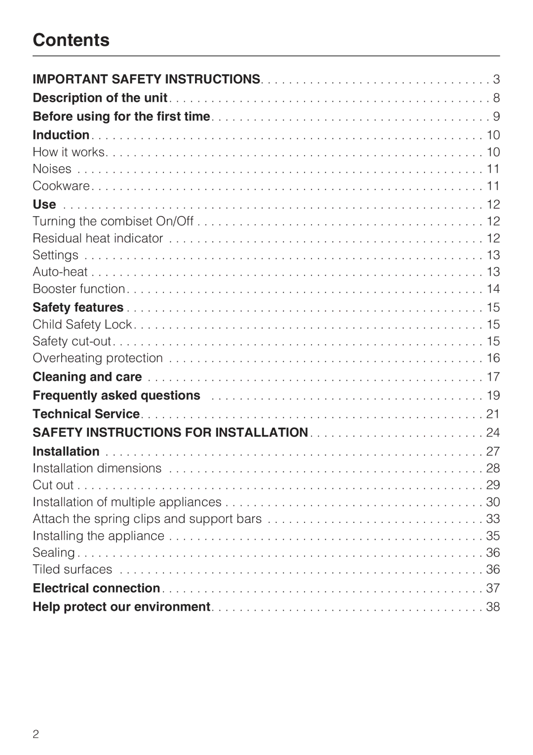 Miele CS 1223 installation instructions Contents 