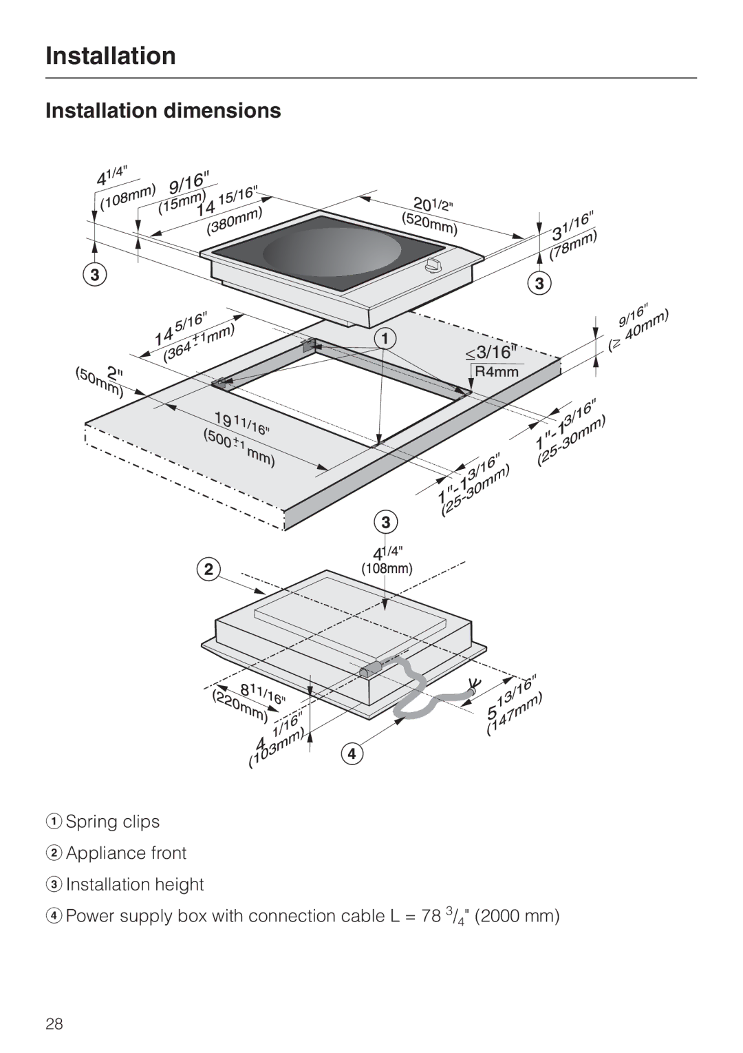 Miele CS 1223 installation instructions Installation dimensions 