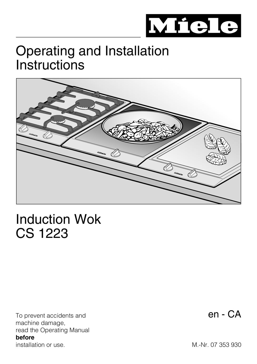 Miele CS 1223 installation instructions Operating and Installation Instructions Induction Wok CS, en - CA 