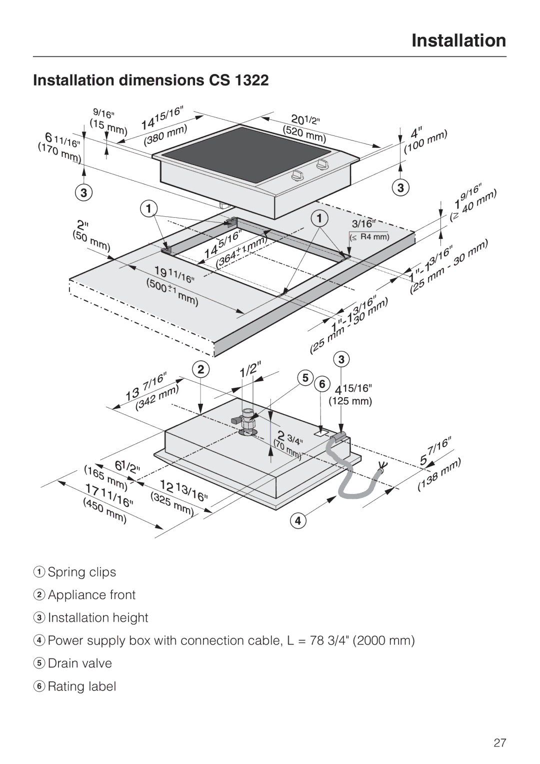 Miele CS-1312, CS-1322 installation instructions Installation 