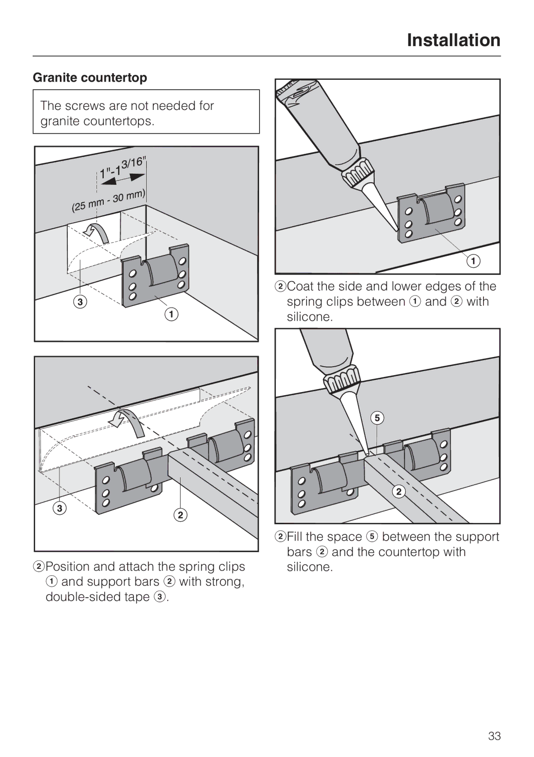 Miele CS-1312, CS-1322 installation instructions Granite countertop 