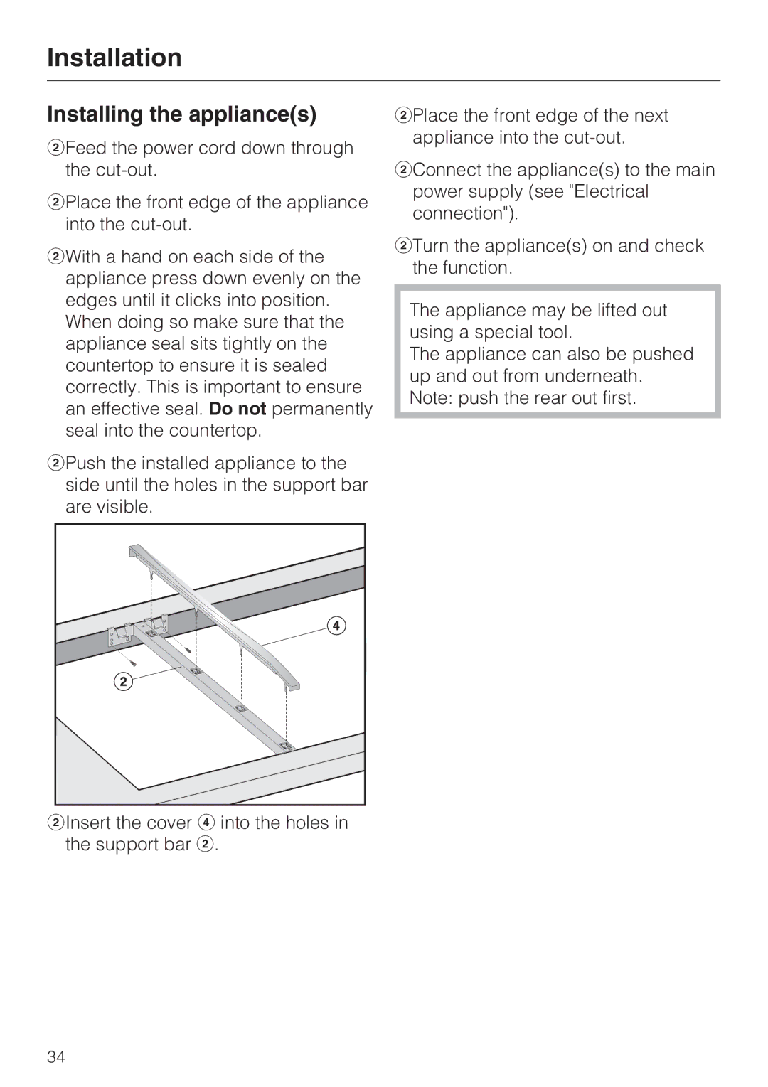 Miele CS-1322, CS-1312 installation instructions Installing the appliances 