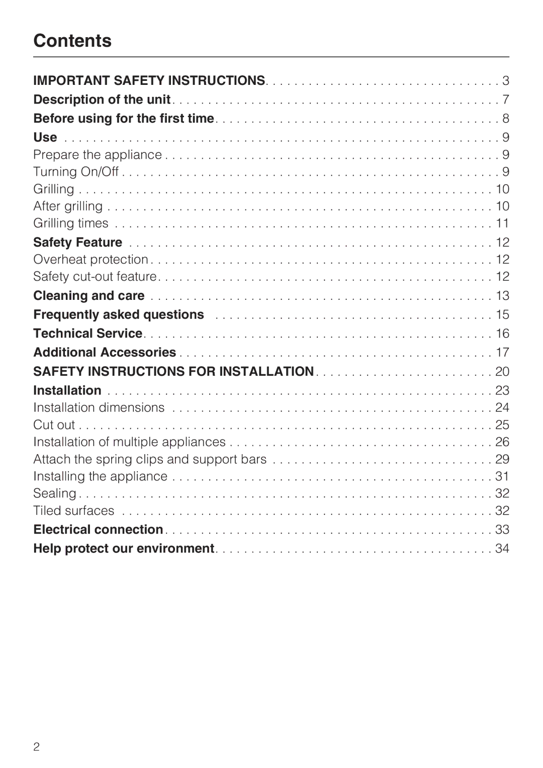 Miele CS 1322 installation instructions Contents 