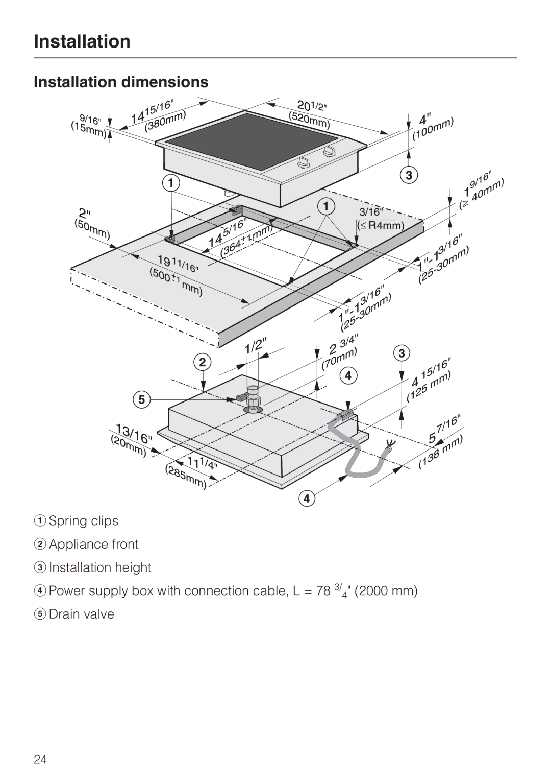 Miele CS 1322 installation instructions Installation dimensions 