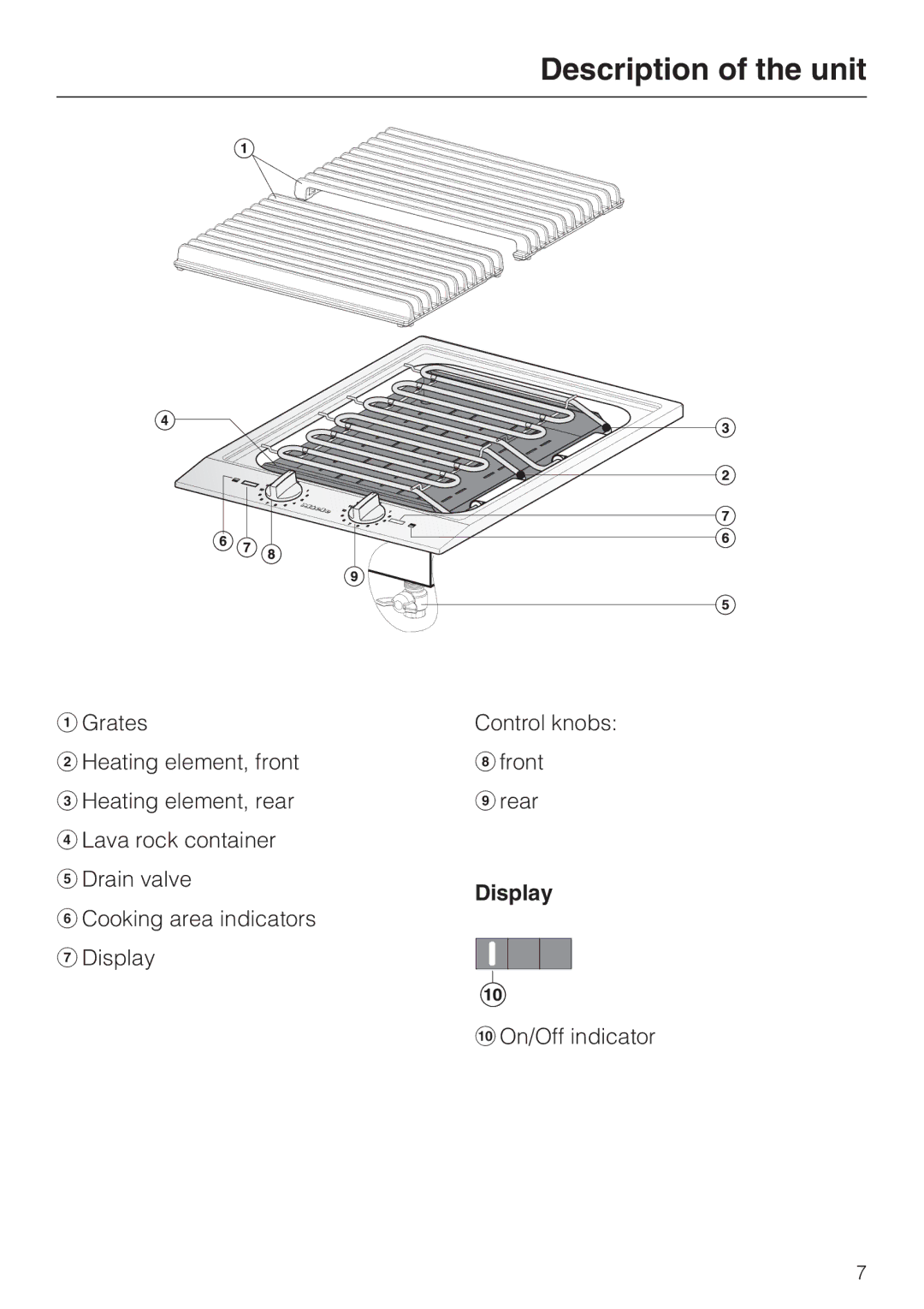 Miele CS 1322 installation instructions Description of the unit, Display 