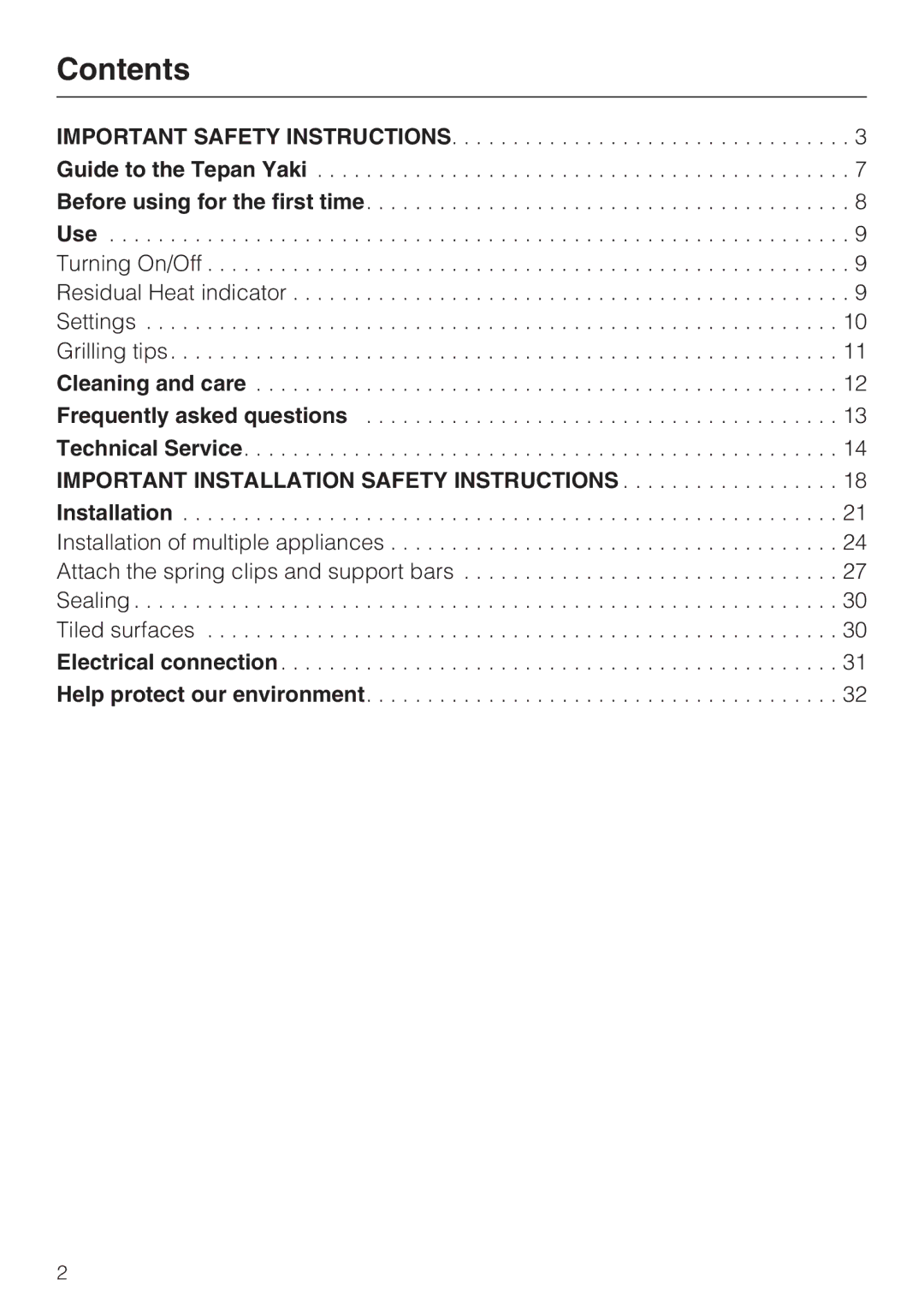 Miele CS 1327 installation instructions Contents 