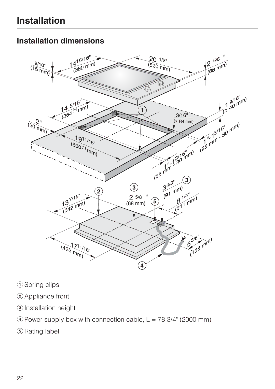 Miele CS 1327 installation instructions Installation dimensions 