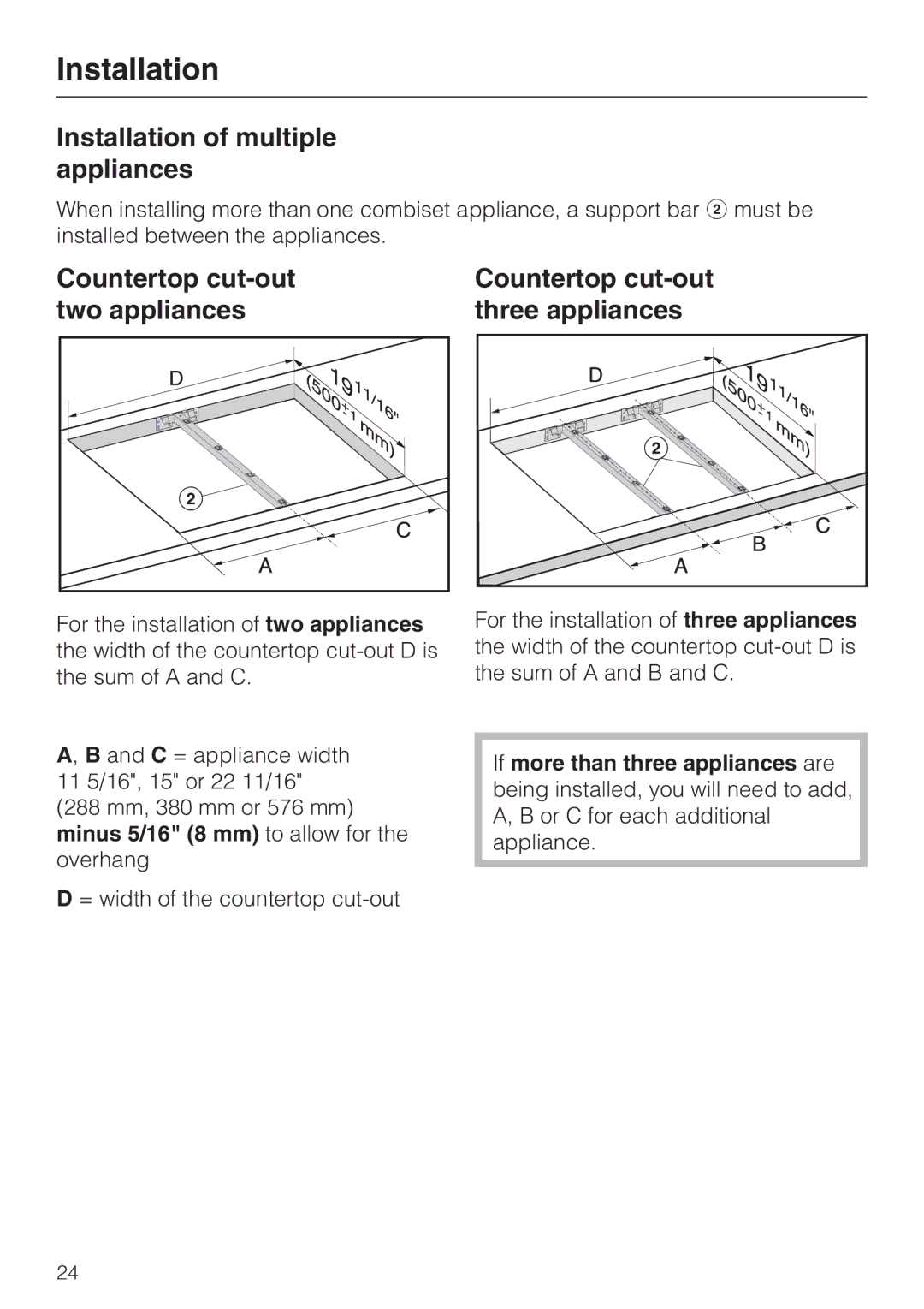 Miele CS 1327 installation instructions Installation of multiple appliances 