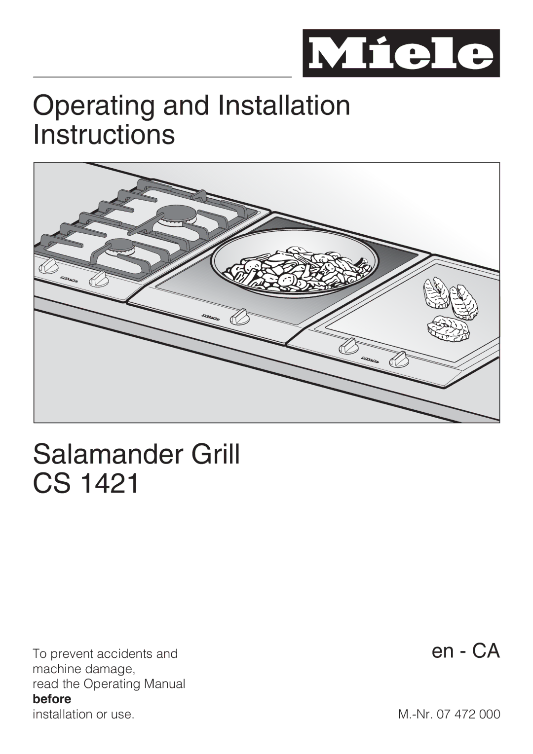 Miele CS 1421 installation instructions Operating and Installation Instructions Salamander Grill 