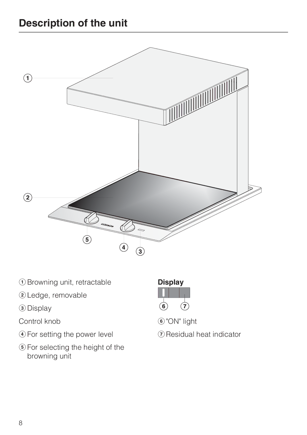 Miele CS 1421 installation instructions Description of the unit, Display 