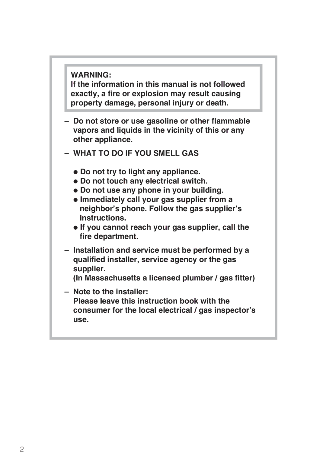 Miele CS1012 installation instructions What to do if YOU Smell GAS 