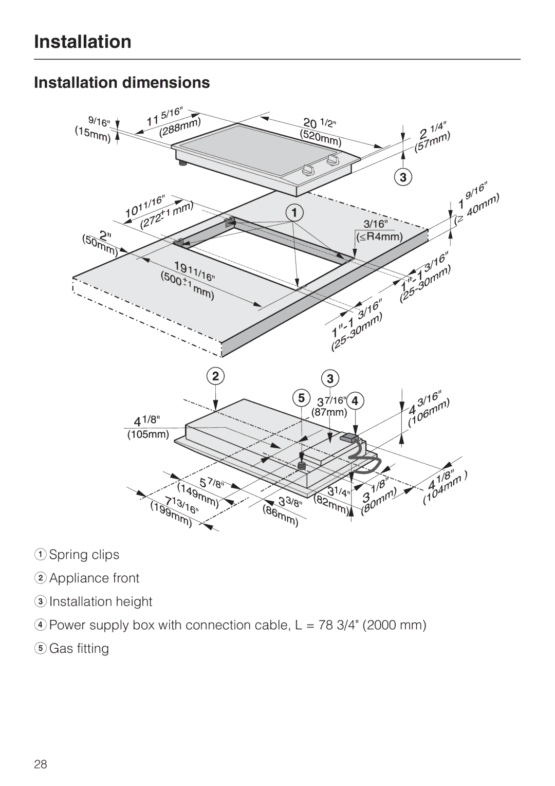 Miele CS1012 installation instructions Installation dimensions 