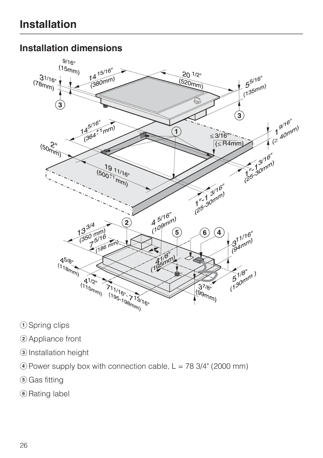 Miele CS1028 installation instructions Installation dimensions 