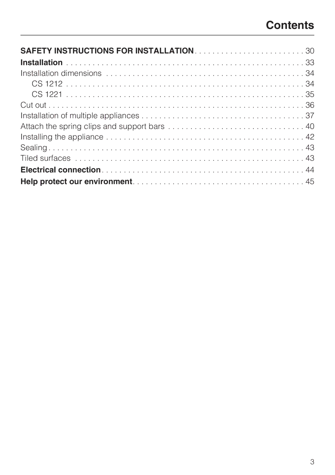 Miele CS1212 installation instructions Contents 