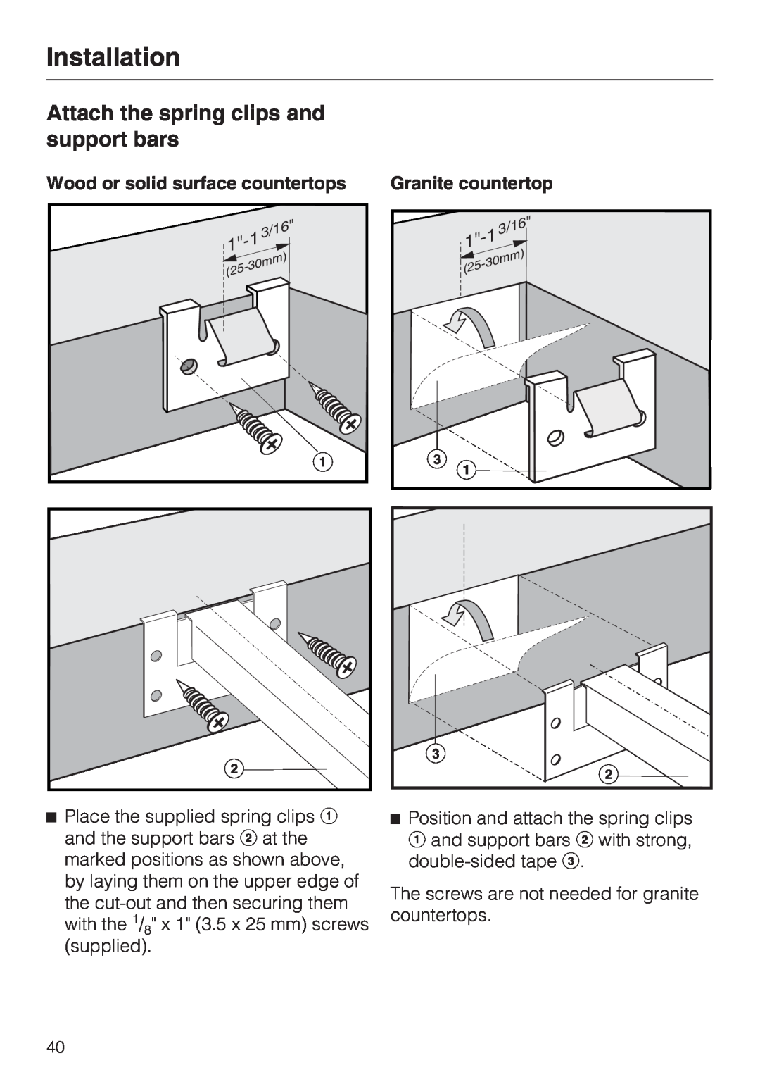 Miele CS1212 installation instructions Attach the spring clips and support bars, c a c b, Installation 