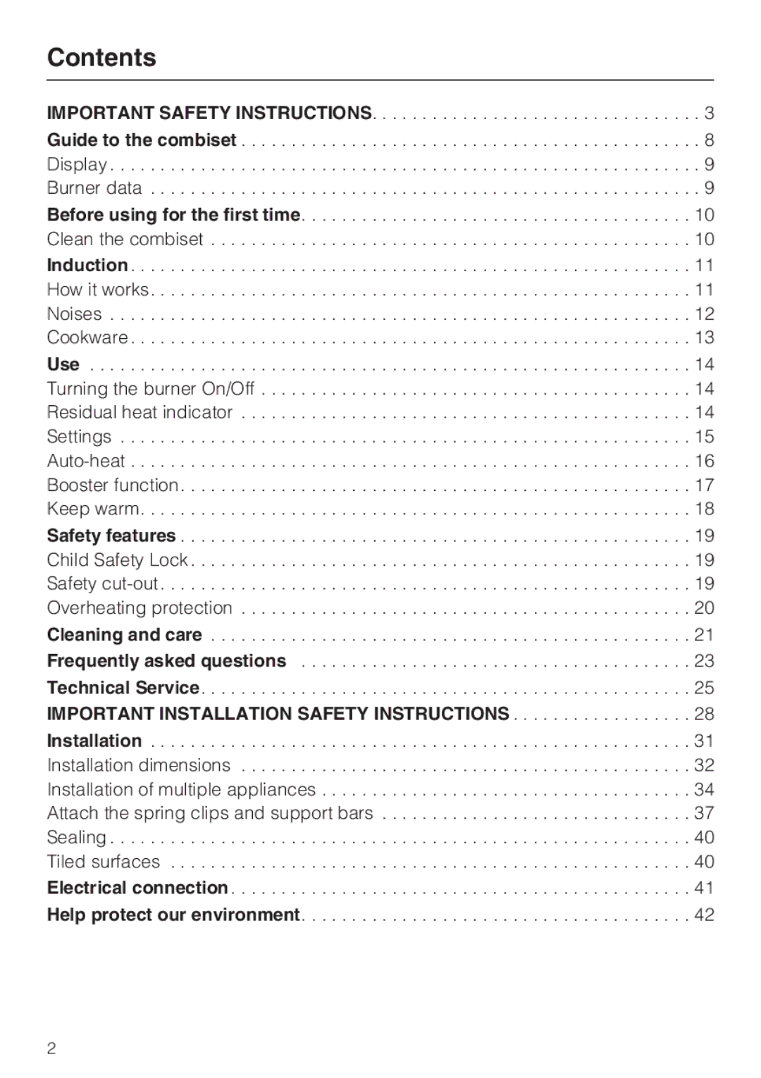 Miele CS1221 installation instructions Contents 