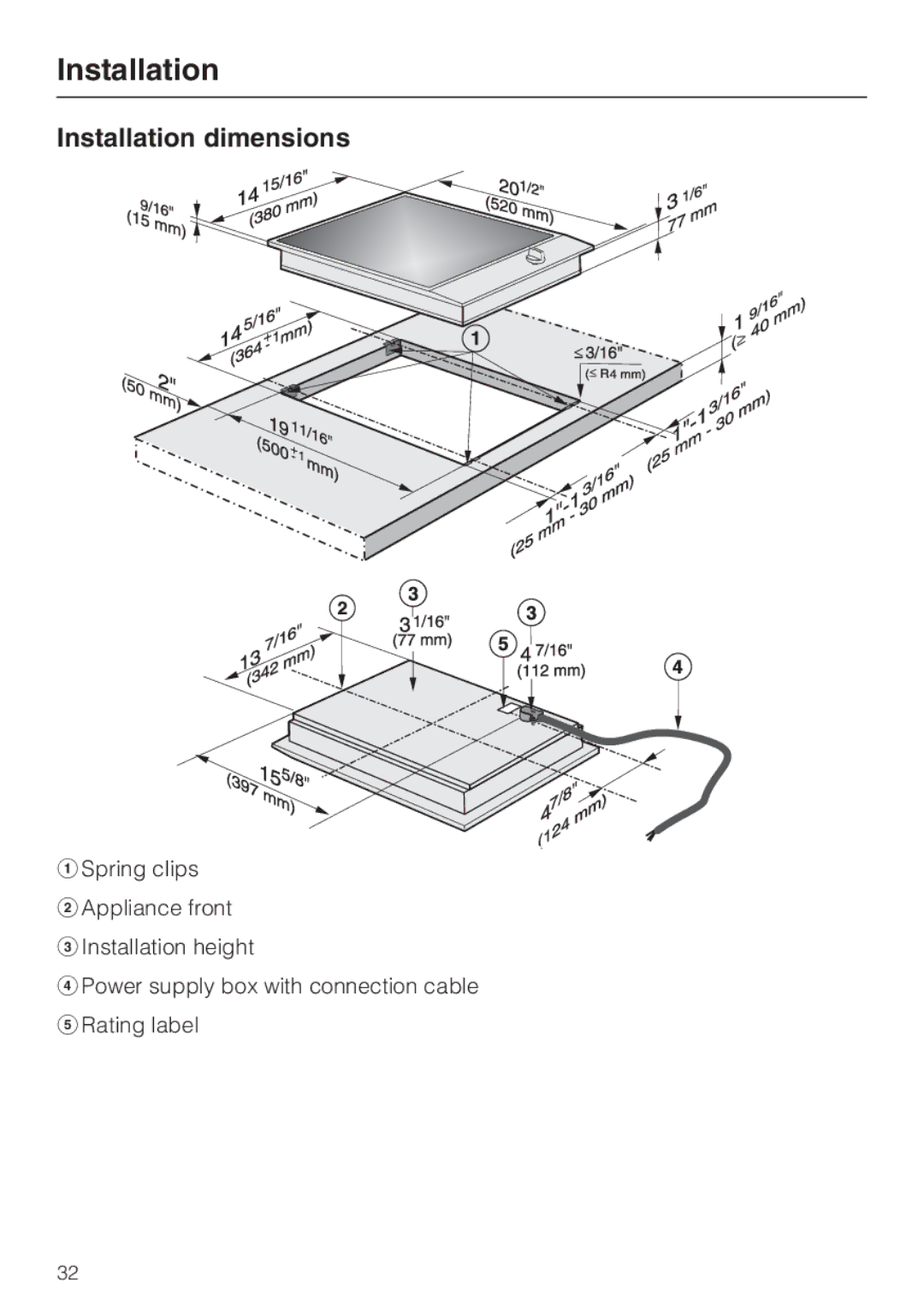 Miele CS1221 installation instructions Installation dimensions 