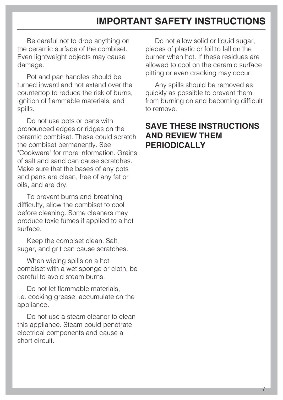 Miele CS1221 installation instructions Save These Instructions and Review Them Periodically 