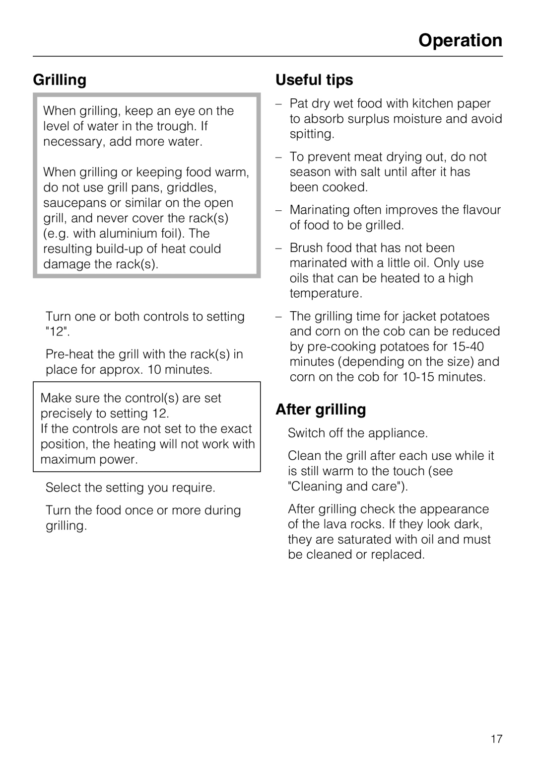 Miele CS1312, CS1322 installation instructions Grilling Useful tips, After grilling 