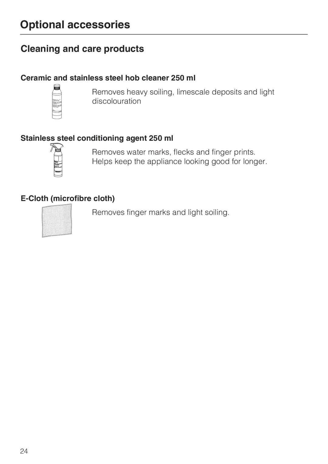 Miele CS1322, CS1312 Cleaning and care products, Ceramic and stainless steel hob cleaner 250 ml, Cloth microfibre cloth 