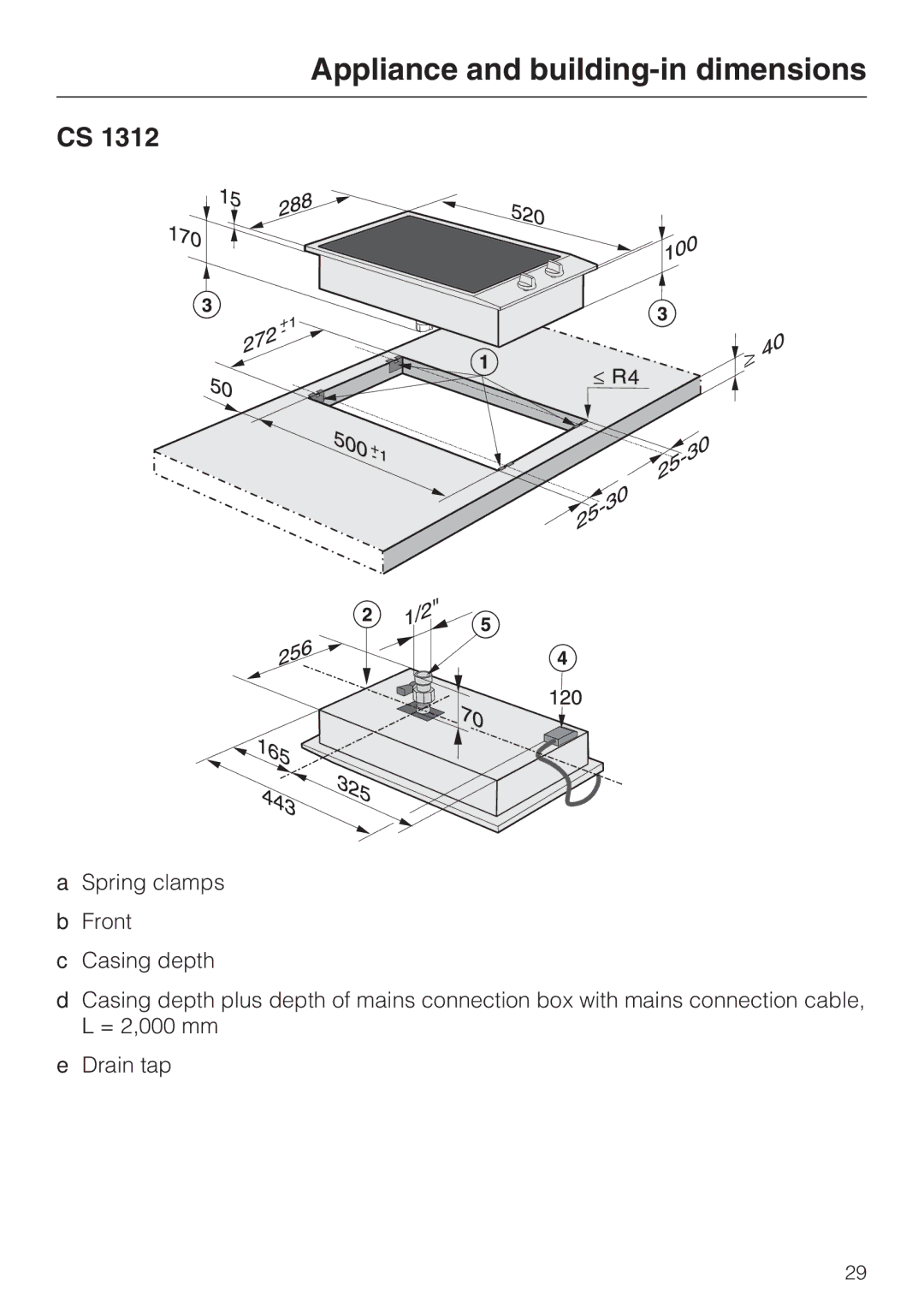 Miele CS1312, CS1322 installation instructions Appliance and building-in dimensions 