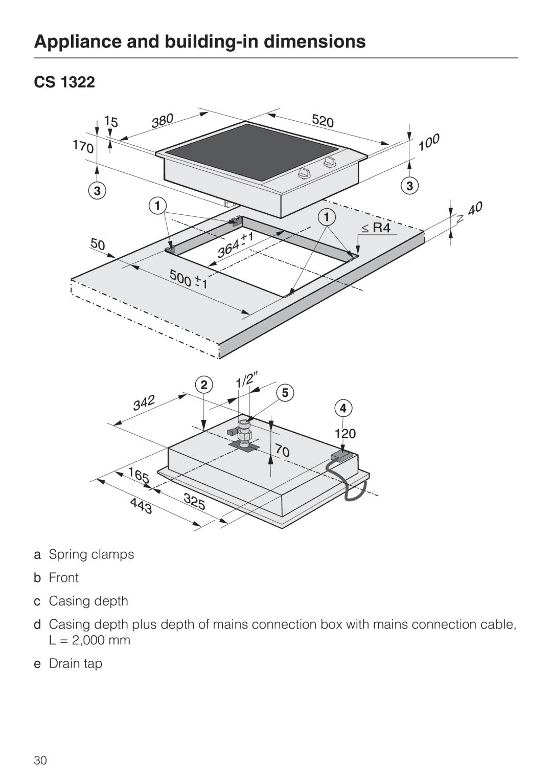 Miele CS1322, CS1312 installation instructions Appliance and building-in dimensions 