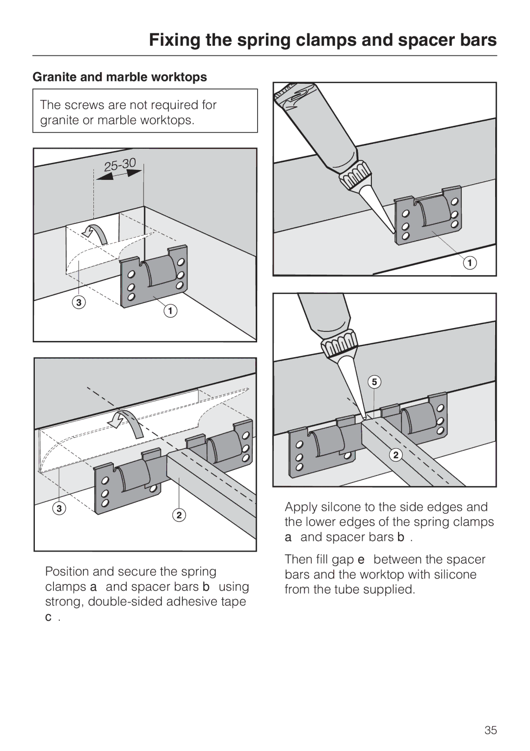 Miele CS1312, CS1322 installation instructions Granite and marble worktops 