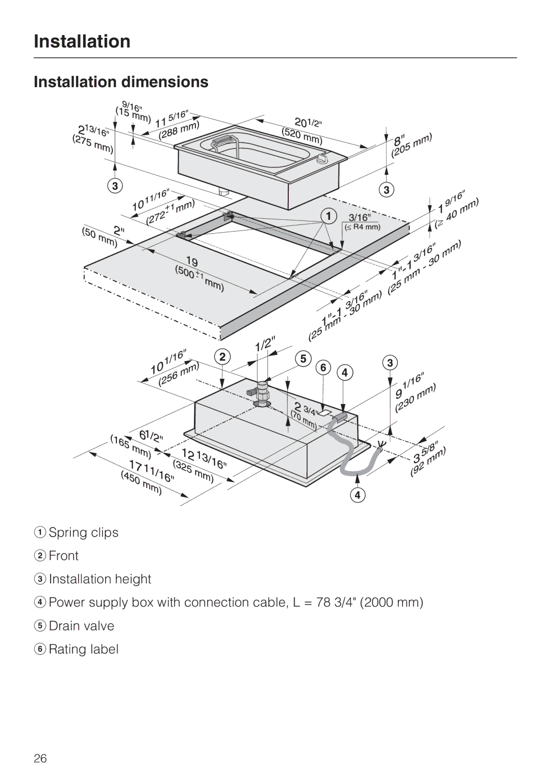 Miele CS1411 installation instructions Installation dimensions 