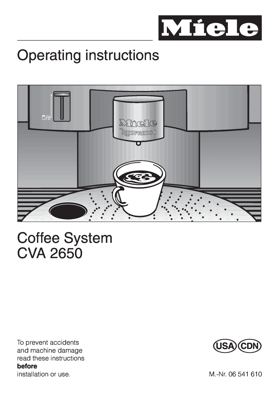 Miele CVA 2650 operating instructions Operating instructions Coffee System CVA 