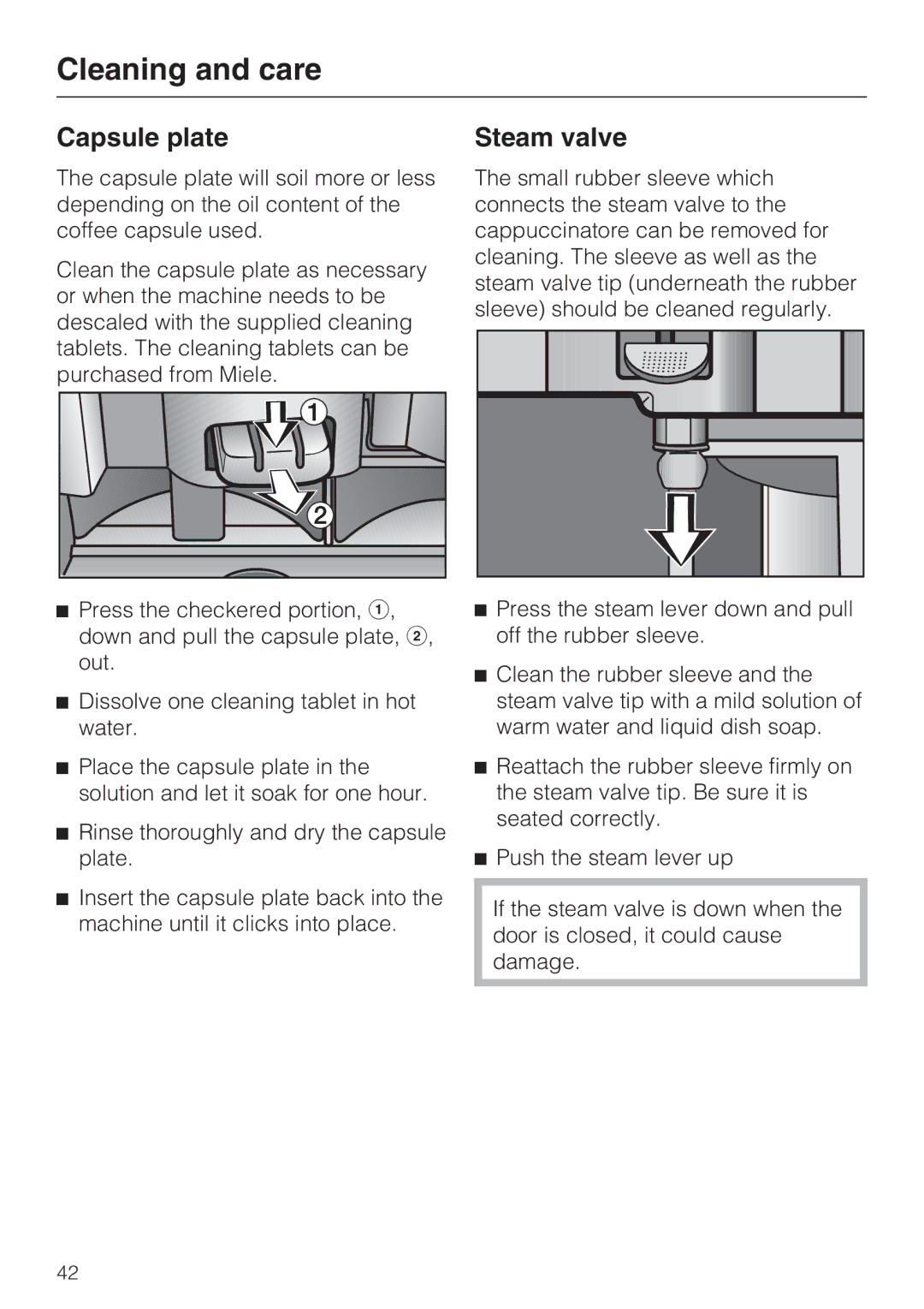 Miele CVA 2652 installation instructions Capsule plate, Steam valve 