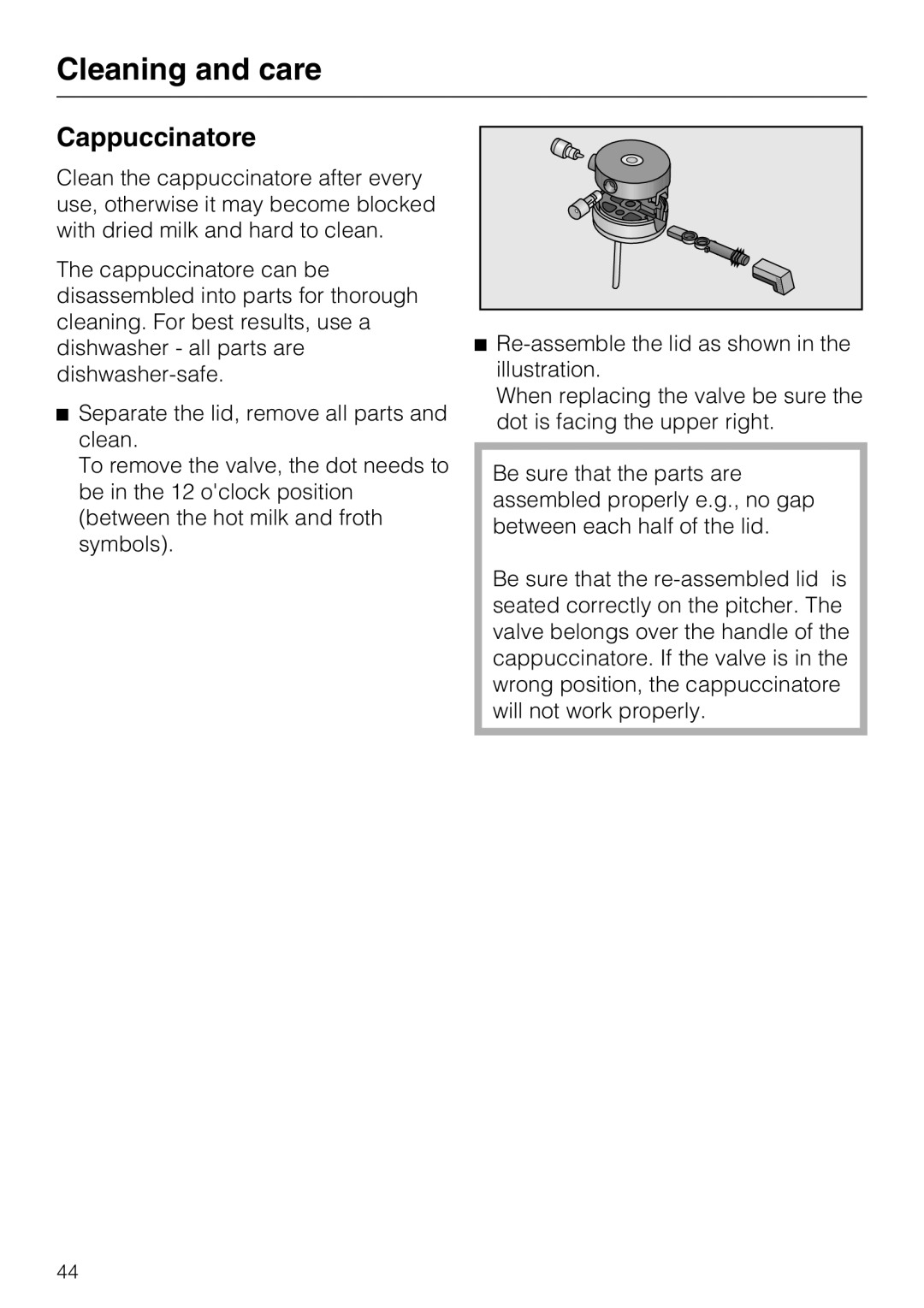 Miele CVA 2652 installation instructions Cappuccinatore 