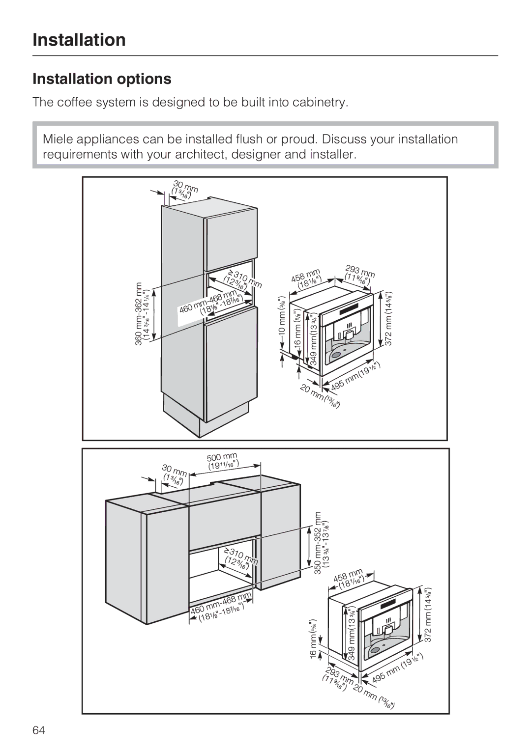 Miele CVA 2652 installation instructions Installation options 