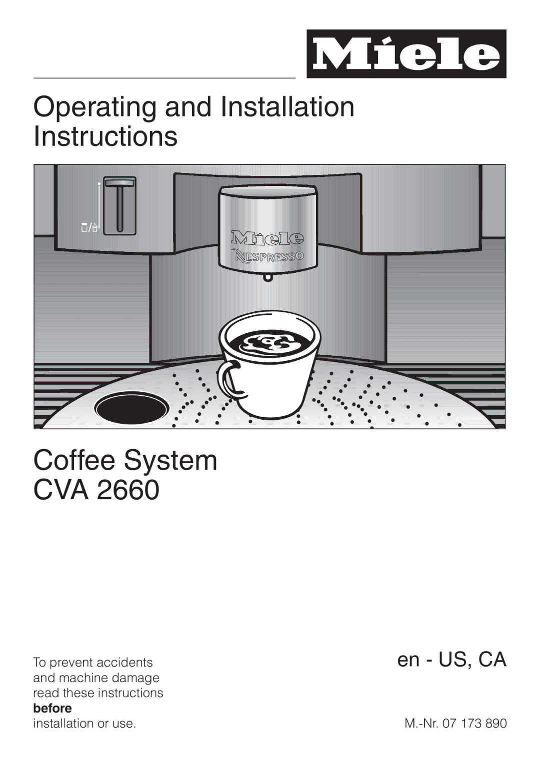 Miele CVA 2660 installation instructions Operating and Installation Instructions Coffee System CVA 